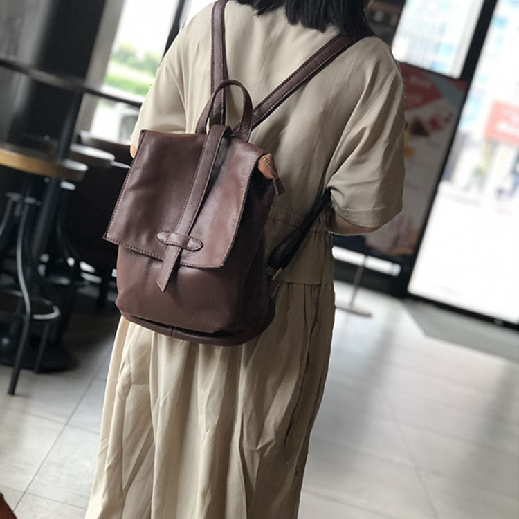 Stylish Small Ladies Genuine Leather Rucksack Backpack Purse for Women