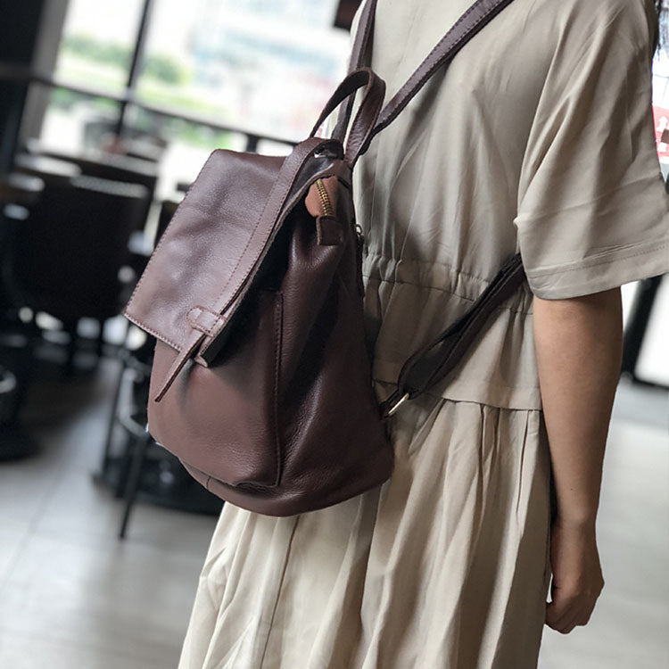 Stylish Small Ladies Genuine Leather Rucksack Backpack Purse for Women