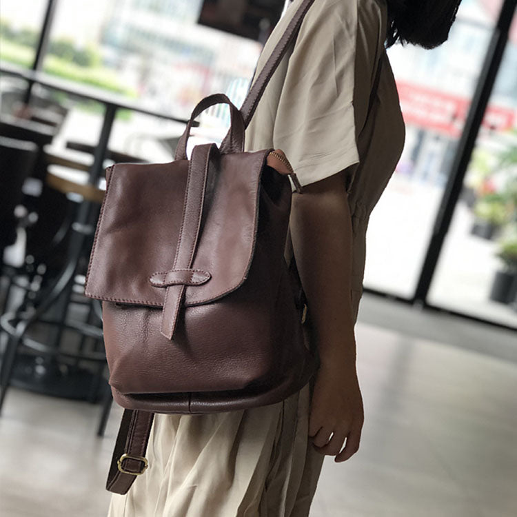 Stylish Small Ladies Genuine Leather Rucksack Backpack Purse for Women