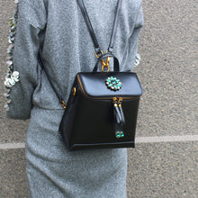 Load image into Gallery viewer, Stylish Womens Black Leather Backpack Purse Cross Shoulder Bag
