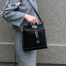 Load image into Gallery viewer, Stylish Womens Black Leather Backpack Purse Cross Shoulder Bag
