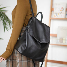 Load image into Gallery viewer, Simple Womens Leather Rucksack Plain Black Backpack For Women
