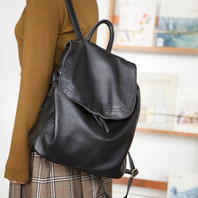 Load image into Gallery viewer, Simple Womens Leather Rucksack Plain Black Backpack For Women
