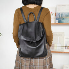 Load image into Gallery viewer, Simple Womens Leather Rucksack Plain Black Backpack For Women
