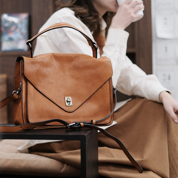 Modern Womens Brown Leather Satchels Leather Messenger Bag For Women