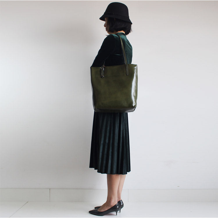 Womens Green Leather Tote Bag Handbags Shoulder Bag for Women