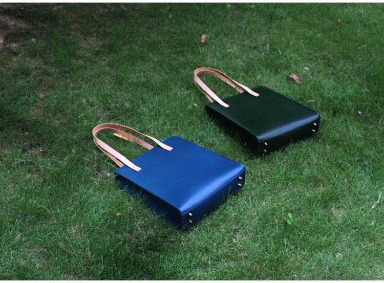 Minimalist Haze Blue Leather Shoulder Tote Bags Purse for Women