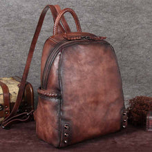Load image into Gallery viewer, Vintage Ladies Leather Zip Backpack Purse Medium Leather Rucksack For Women
