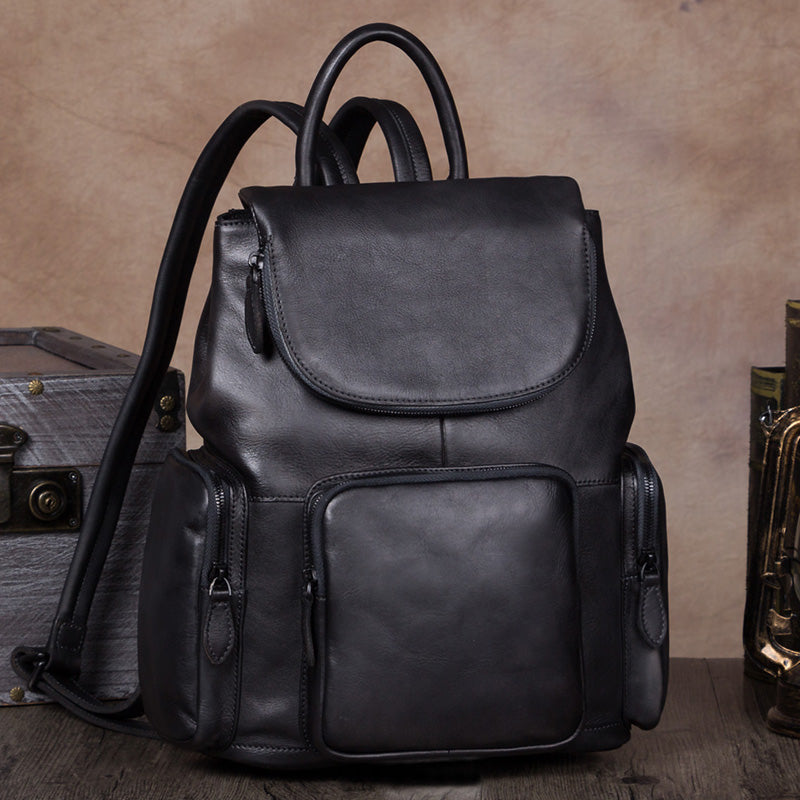 Vintage Womens Brown Leather Backpack Purse Designer Laptop Book Bag for Women