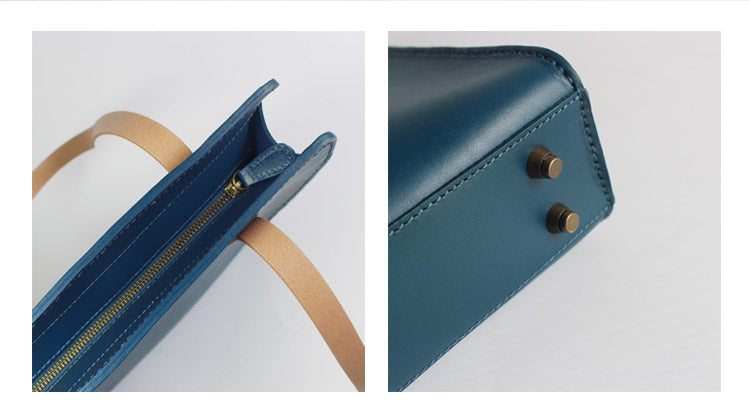 Minimalist Haze Blue Leather Shoulder Tote Bags Purse for Women