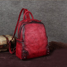 Load image into Gallery viewer, Vintage Ladies Leather Zip Backpack Purse Medium Leather Rucksack For Women
