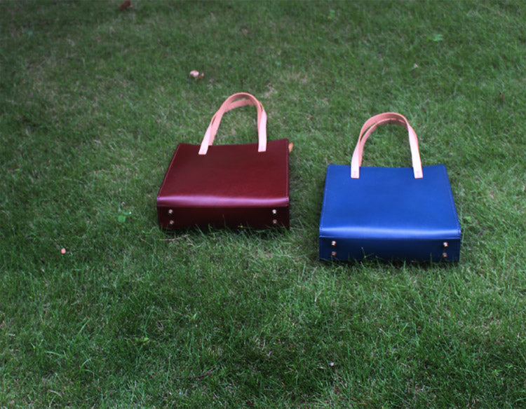 Minimalist Haze Blue Leather Shoulder Tote Bags Purse for Women