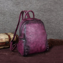 Load image into Gallery viewer, Vintage Ladies Leather Zip Backpack Purse Medium Leather Rucksack For Women
