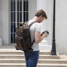 Load image into Gallery viewer, Simple Tripod Holder  Large Leather Backpack Camera Bag
