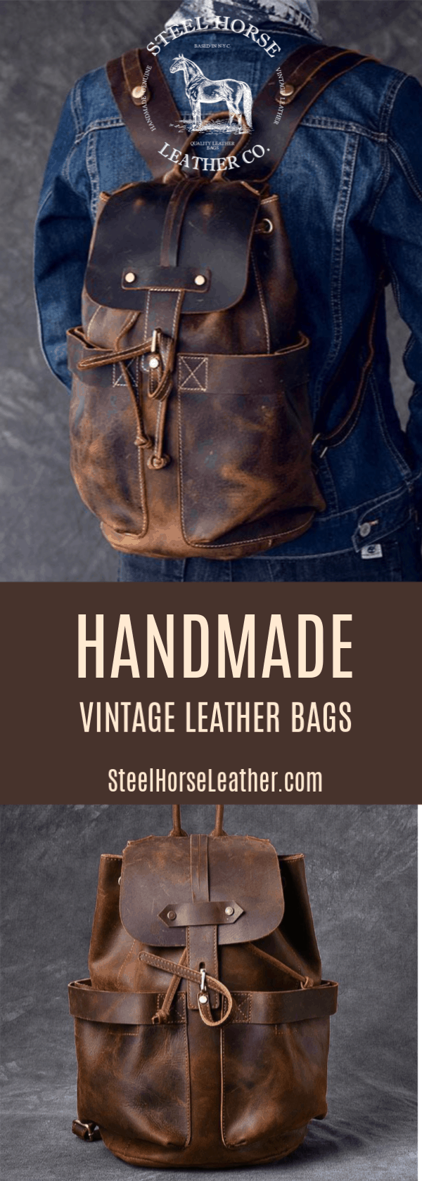 Vintage Leather Travel Backpack Rucksack