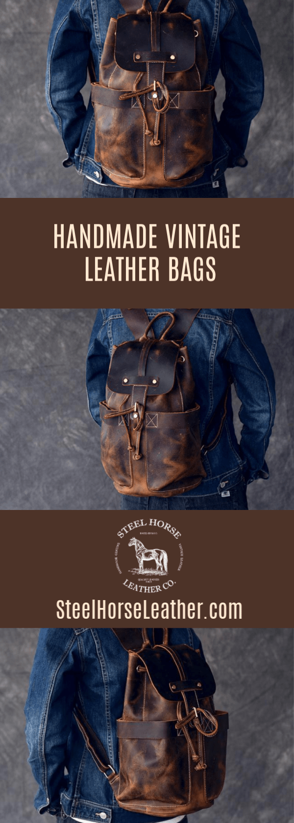 Vintage Leather Travel Backpack Rucksack