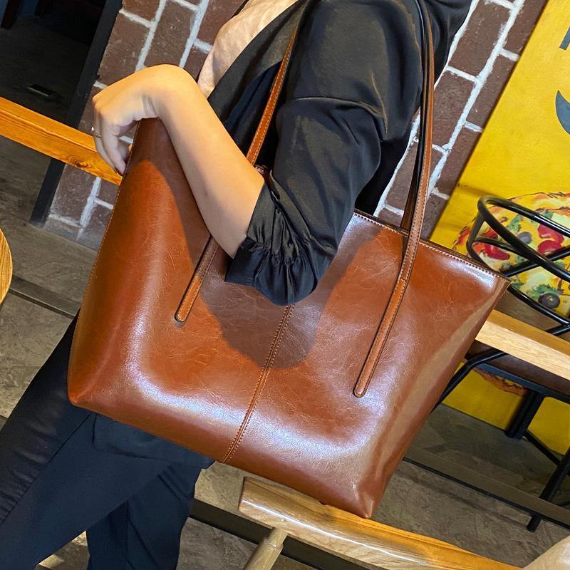 Simple Full Grain Leather Women's Tote Bag