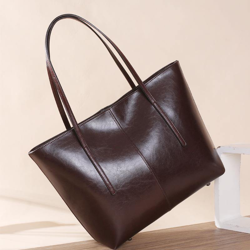 Simple Full Grain Leather Women's Tote Bag