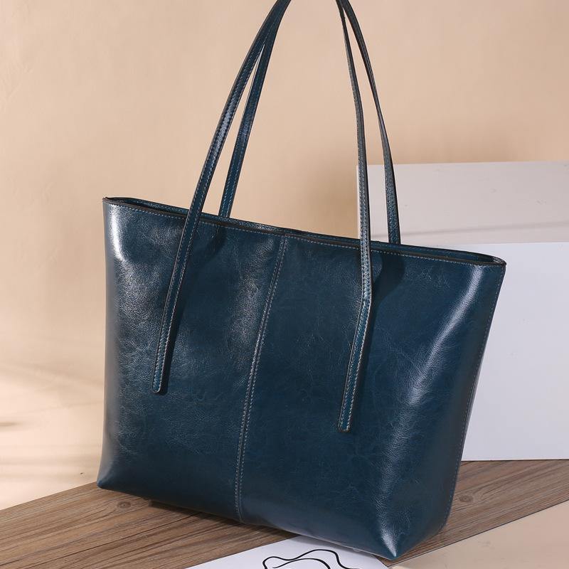 Simple Full Grain Leather Women's Tote Bag