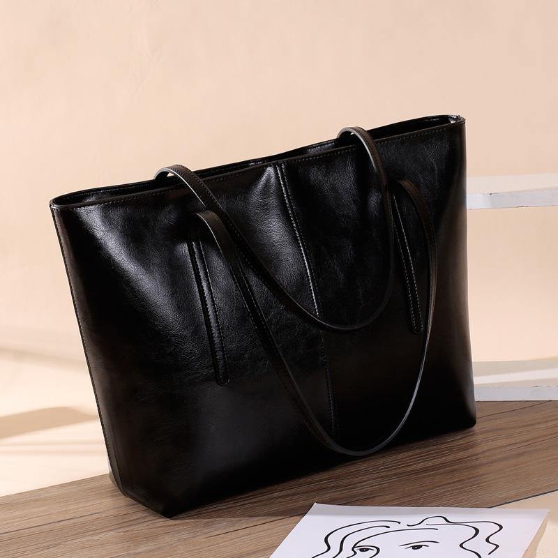 Simple Full Grain Leather Women's Tote Bag