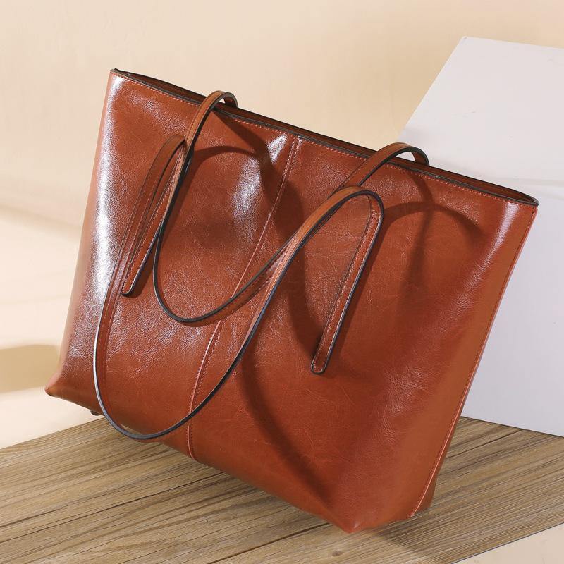 Simple Full Grain Leather Women's Tote Bag