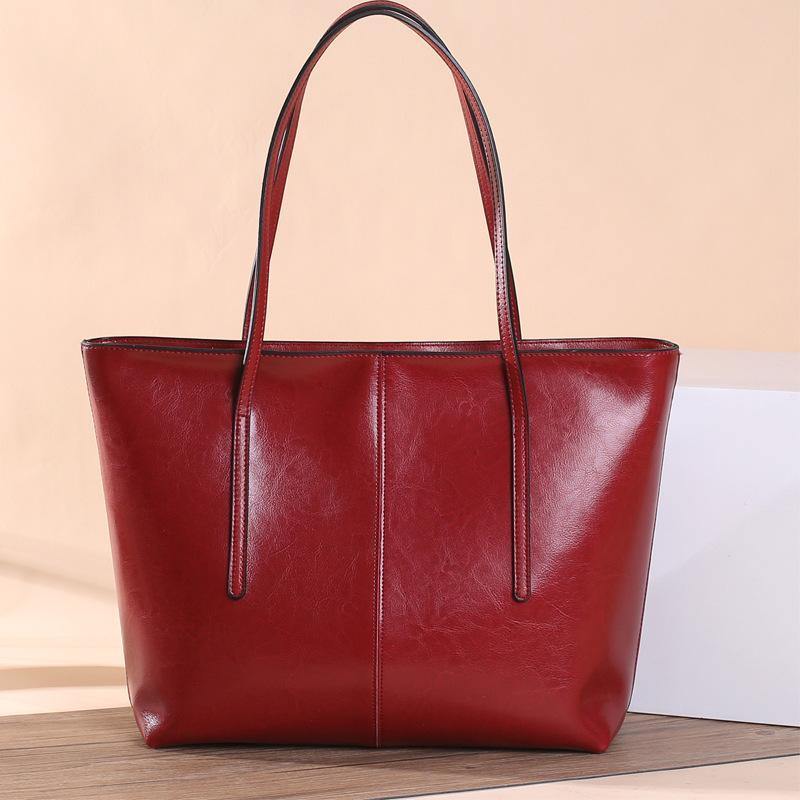 Simple Full Grain Leather Women's Tote Bag