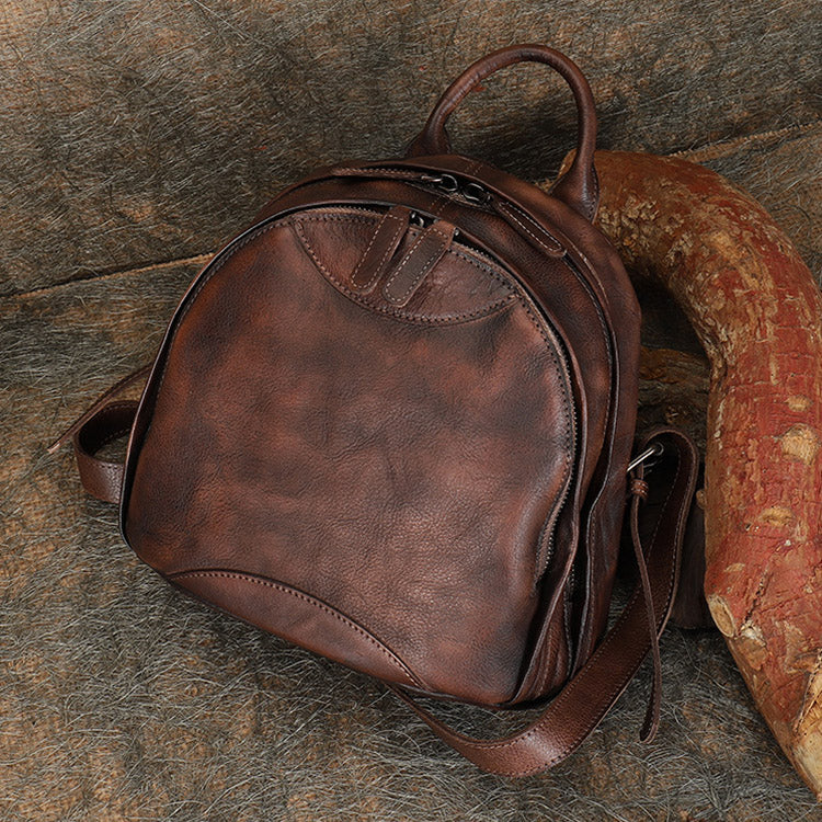 Handmade Ladies Small Leather Backpack Purse Book Bag Purse for Women