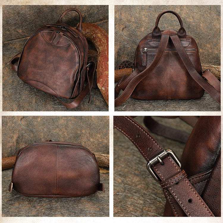 Handmade Ladies Small Leather Backpack Purse Book Bag Purse for Women