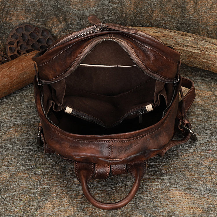 Handmade Ladies Small Leather Backpack Purse Book Bag Purse for Women