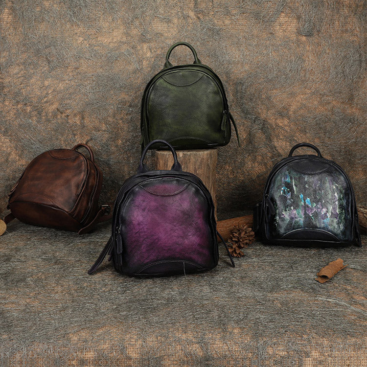 Handmade Ladies Small Leather Backpack Purse Book Bag Purse for Women