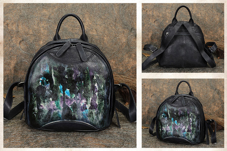 Handmade Ladies Small Leather Backpack Purse Book Bag Purse for Women