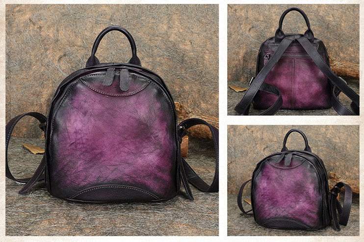Handmade Ladies Small Leather Backpack Purse Book Bag Purse for Women