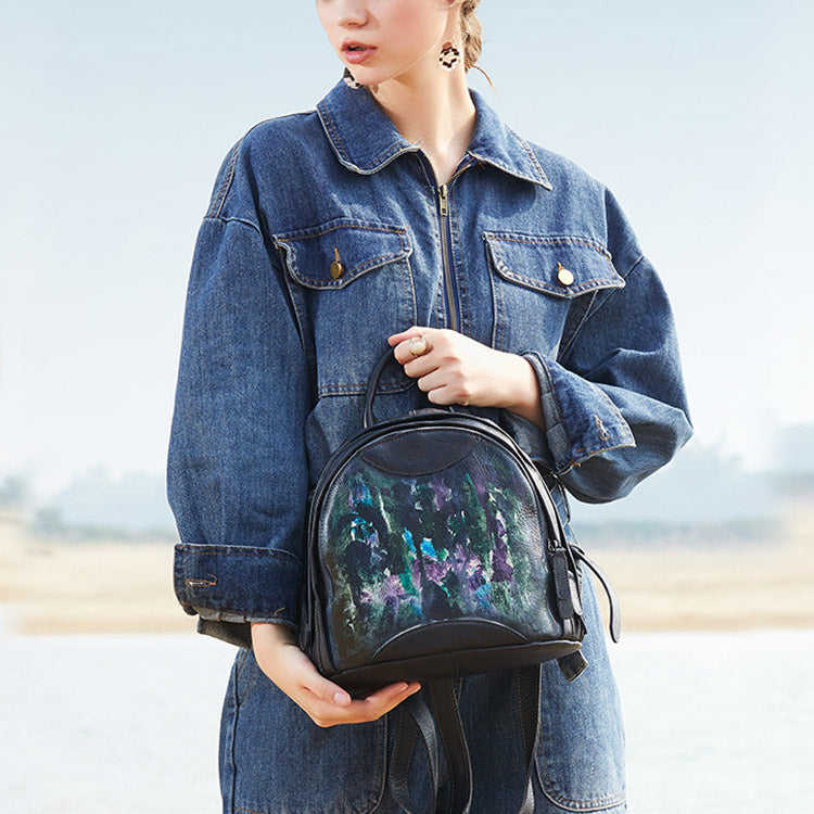 Handmade Ladies Small Leather Backpack Purse Book Bag Purse for Women