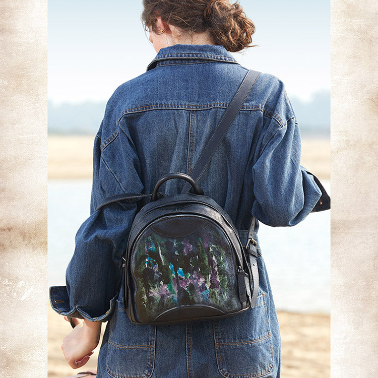 Handmade Ladies Small Leather Backpack Purse Book Bag Purse for Women