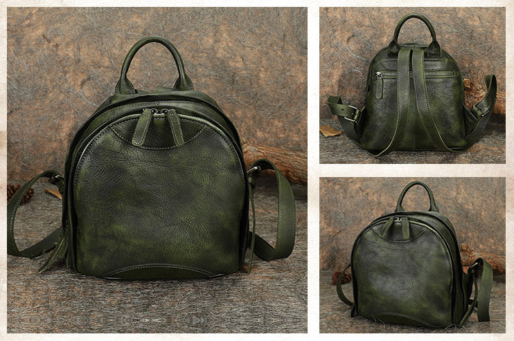 Handmade Ladies Small Leather Backpack Purse Book Bag Purse for Women