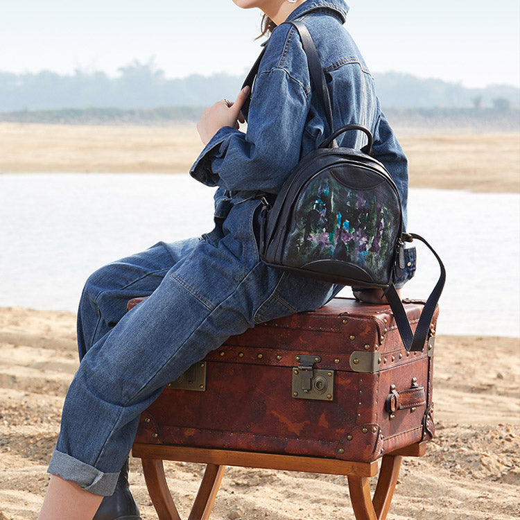 Handmade Ladies Small Leather Backpack Purse Book Bag Purse for Women