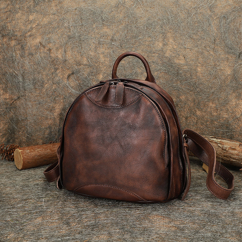 Handmade Ladies Small Leather Backpack Purse Book Bag Purse for Women