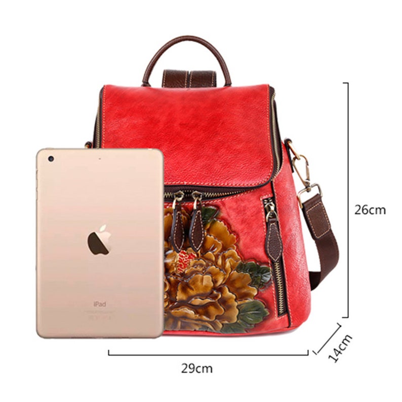 Unique Embossed Floral Leather Backpack