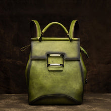 Load image into Gallery viewer, Ladies Green Leather Backpack Purse Rucksack Shoulder Handbags For Women
