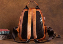 Load image into Gallery viewer, Vintage Womens Leather Backpack Purse With Built In Universal USB Port For Women
