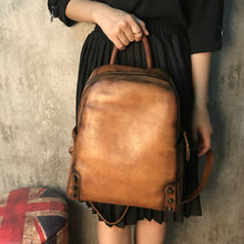 Load image into Gallery viewer, Vintage Ladies Leather Zip Backpack Purse Medium Leather Rucksack For Women

