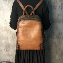 Load image into Gallery viewer, Vintage Ladies Leather Zip Backpack Purse Medium Leather Rucksack For Women
