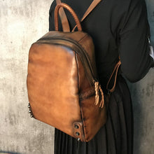Load image into Gallery viewer, Vintage Ladies Leather Zip Backpack Purse Medium Leather Rucksack For Women
