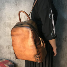 Load image into Gallery viewer, Vintage Ladies Leather Zip Backpack Purse Medium Leather Rucksack For Women
