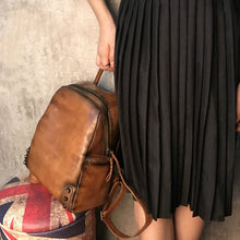 Load image into Gallery viewer, Vintage Ladies Leather Zip Backpack Purse Medium Leather Rucksack For Women
