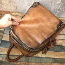 Load image into Gallery viewer, Vintage Ladies Leather Zip Backpack Purse Medium Leather Rucksack For Women
