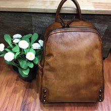 Load image into Gallery viewer, Vintage Ladies Leather Zip Backpack Purse Medium Leather Rucksack For Women
