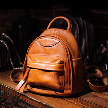 Load image into Gallery viewer, Vintage Ladies Mini Brown Leather Backpack Purse Small Leather Backpacks for Women

