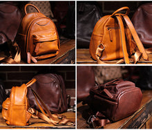 Load image into Gallery viewer, Vintage Ladies Mini Brown Leather Backpack Purse Small Leather Backpacks for Women
