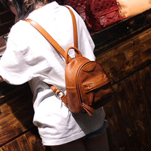 Load image into Gallery viewer, Vintage Ladies Mini Brown Leather Backpack Purse Small Leather Backpacks for Women
